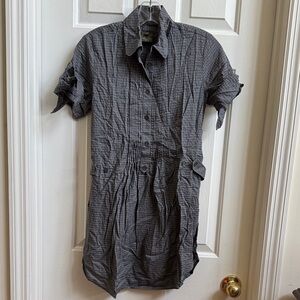 Stylish Gray Plaid Mini Shirt Dress
